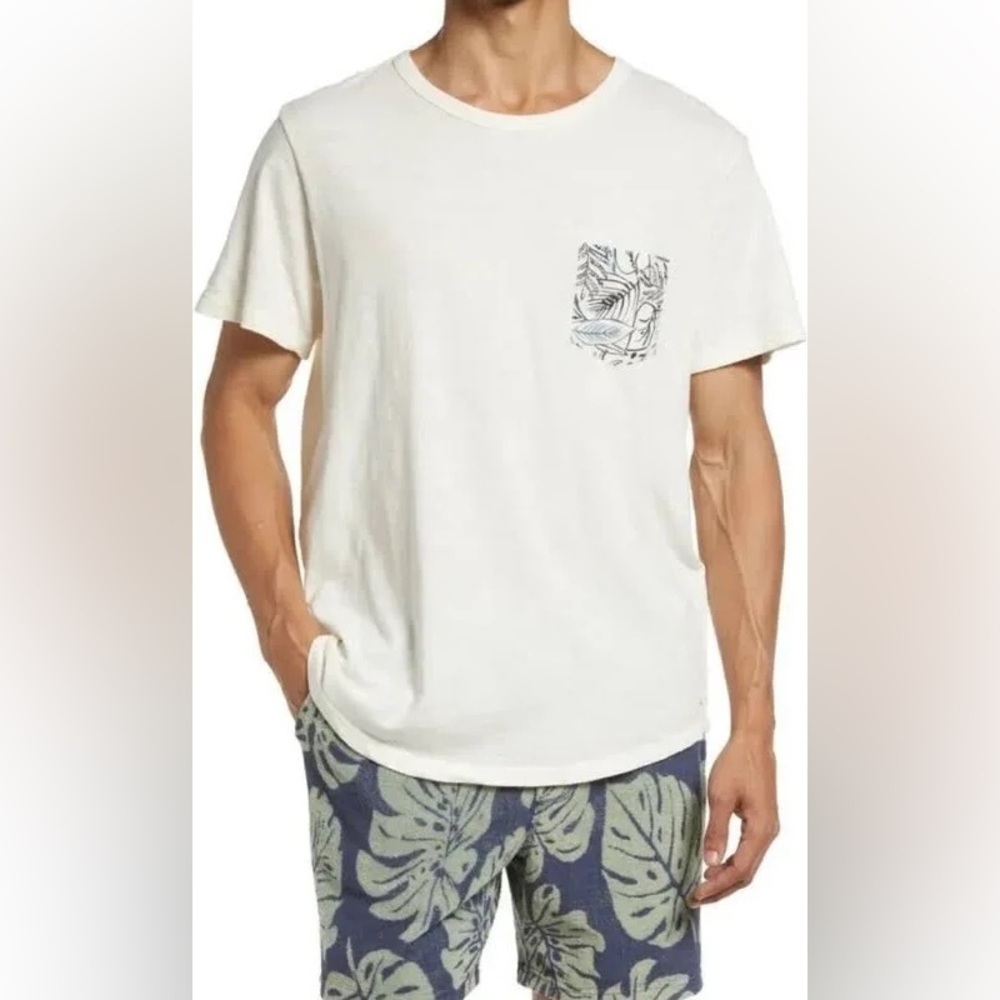 Marine Layer Saddle Hem Contrast Pocket Tee Shirt Natural Size XXL